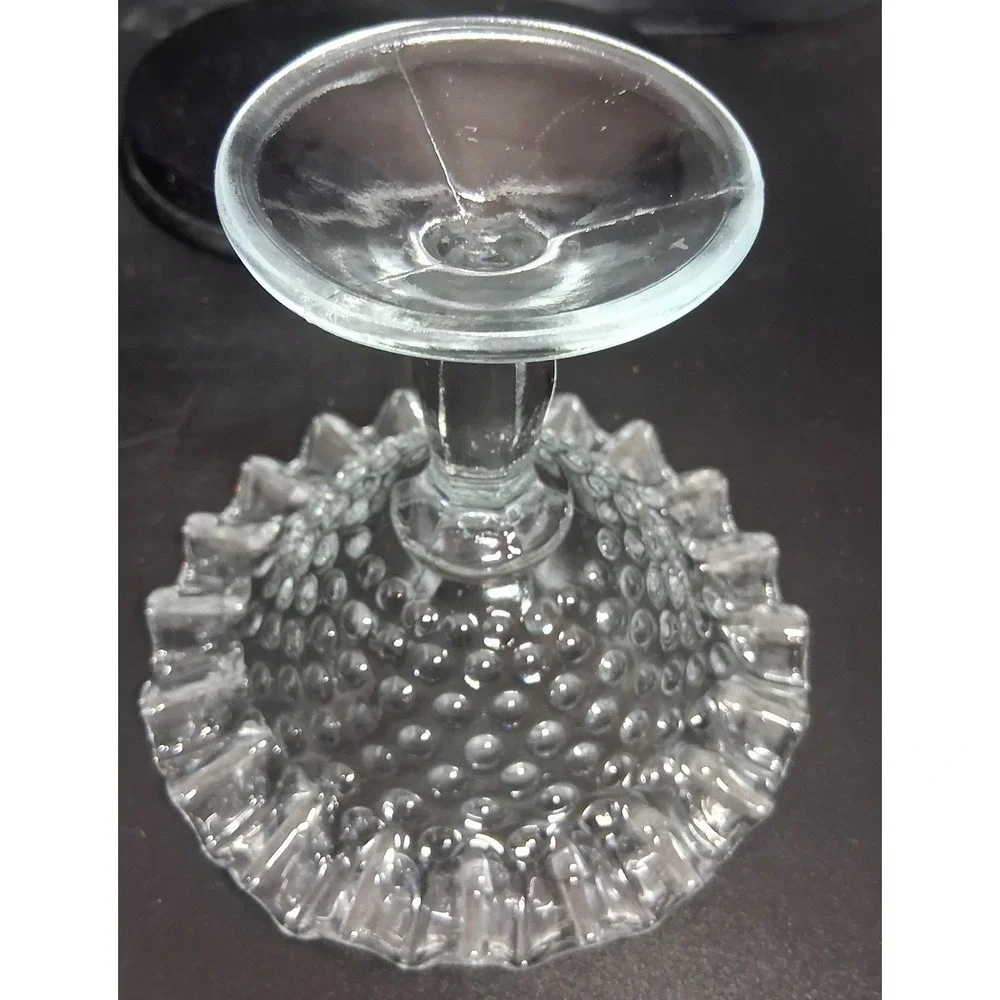 Fenton Clear Hobnail Glass Compote Pedestal Candy Dish Ruffled Rim Vintage